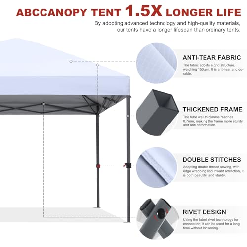 ABCCANOPY Pop Up Canopy - Outdoor Patio Portable Canopy Tent Heavy Duty for Backyard and Deck with 4 Sandbags(White, 10x10)