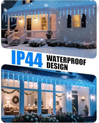 Icicle Lights for Outside with Remote, 30ft 150 LED 30 Tubes Connectable Ice Shape Hanging Christmas Lights for Tree Patio Roof Holiday Decor, Cool White