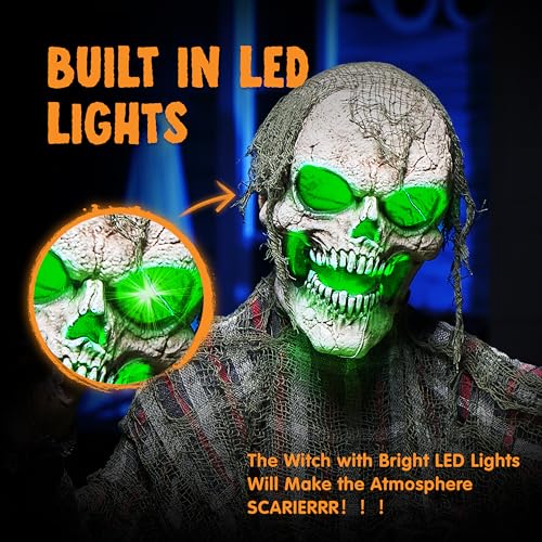 JOYIN Halloween Animatronics Decorations Outdoor, Animated Zombie Groundbreaker Outside Decor, 25’’ Groundbreaker Skeleton Prop with Moving Arms & Green Light, Lawn Yard Haunted House Graveyard Decor