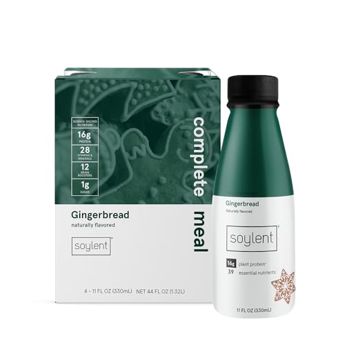 Soylent Complete Meal Replacement Shake, Gingerbread, 16g Complete Protein, Ready-to-Drink Plant Based Protein Drink, 1g Sugar, 11oz (12 Pack)