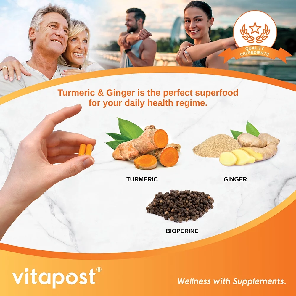 VitaPost Turmeric & Ginger Superfood Blend Supplement with BioPerine - 60 Capsules