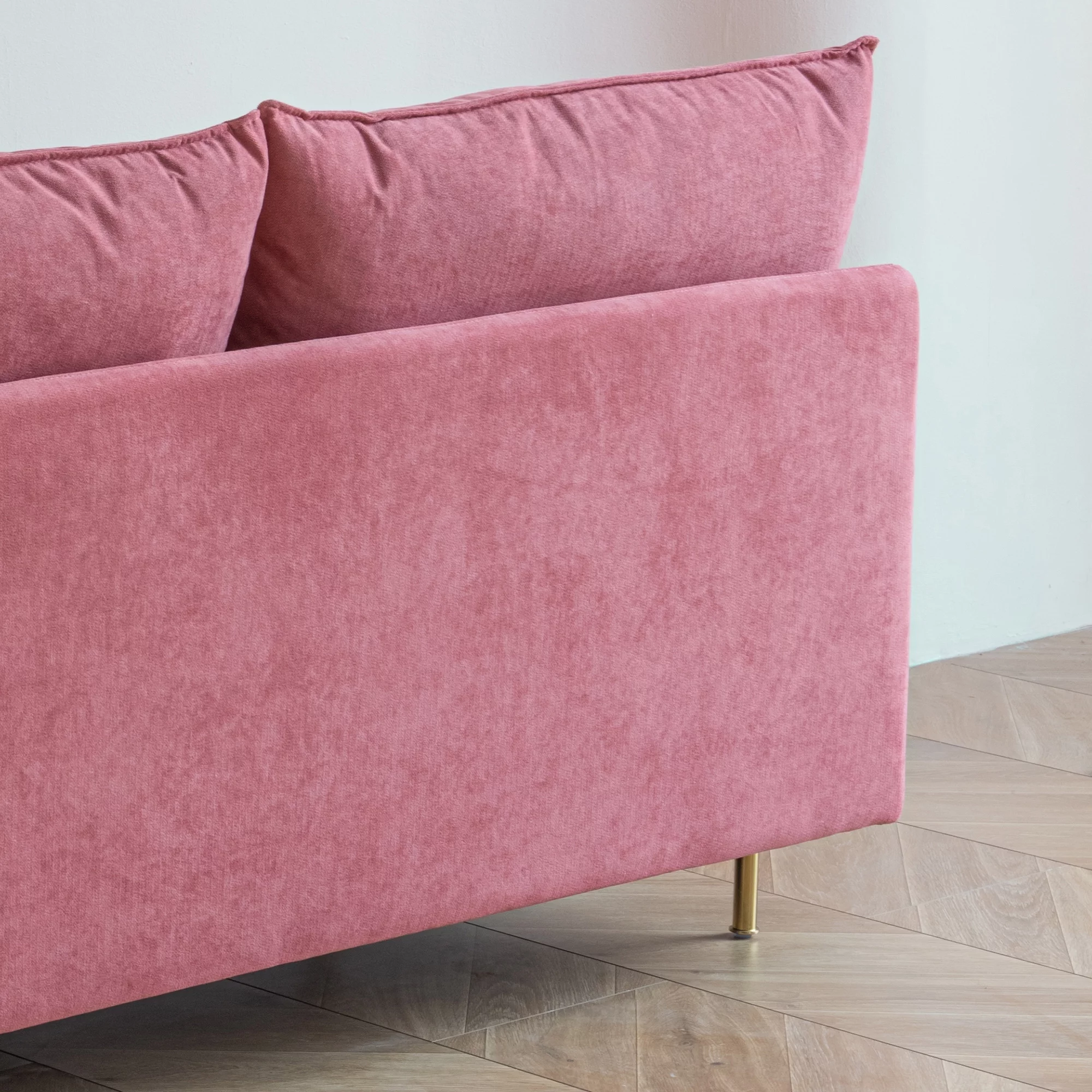 Modern Armless Loveseat Couch，Armless Settee Bench,Pink Cotton Linen-59.8''