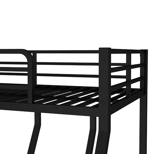 Heavy Duty Bunk Bed Frame with Ladder, Twin XL Over Twin XL Bunk Beds with Safety Guardrails, Adults Bunk Beds with Noise-Reducing Rubber Stoppers, Easy Assemble, Black