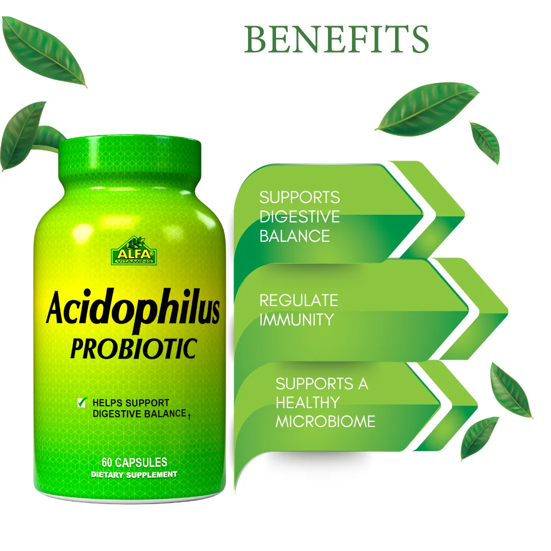 Acidophilus Probiotics by Alfa Vitamins®  - Lactose Intolerance - Digestive Balance - 60 Capsules