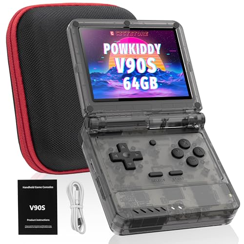 Powkiddy V90S Retro Handheld Console - 10,000+ Preloaded Games, Foldable Clamshell Design, 3.5