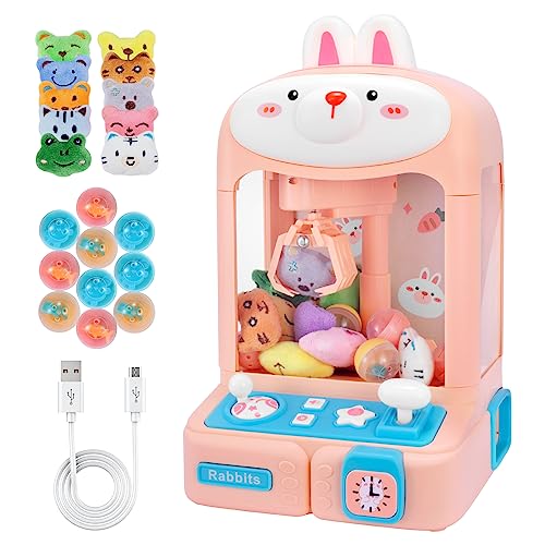 Claw Machine for Kids Toys for Girls with Plush Toys Adjustable Sounds and Music Handheld Games Party Birthday Easter Gifts for Girls(Pink)