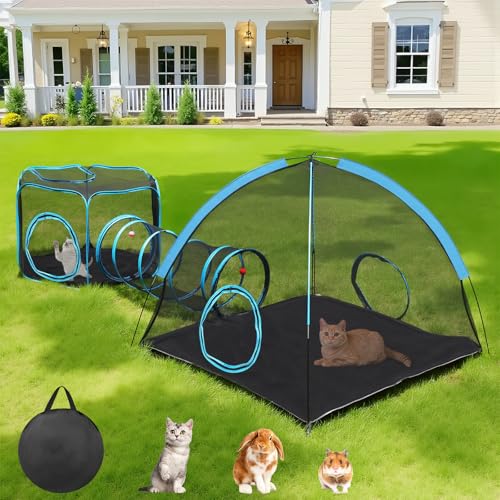 Outdoor Cat Enclosure, 4-in-1 Cat Tent Outdoor Pet Playpen with Tunnel, Portable Catio Play Pen for Outside and Indoor Cat Enclosure with Storage Bag for Kitty and Small Animals