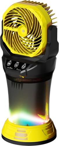 Misting Fan Portable Camping Fan 42800mAh Battery Powered with Remote Control, RGB Ambient Light with 2L Bucket, Battery Indicator, 120° Auto Oscillating, Timing Function, Grip Handle