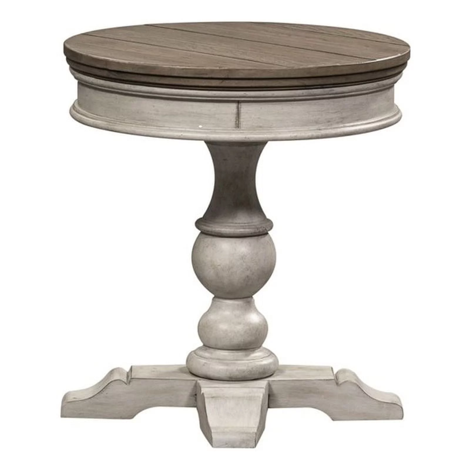 Heartland Off White Wood Round Pedestal Chair Side Table