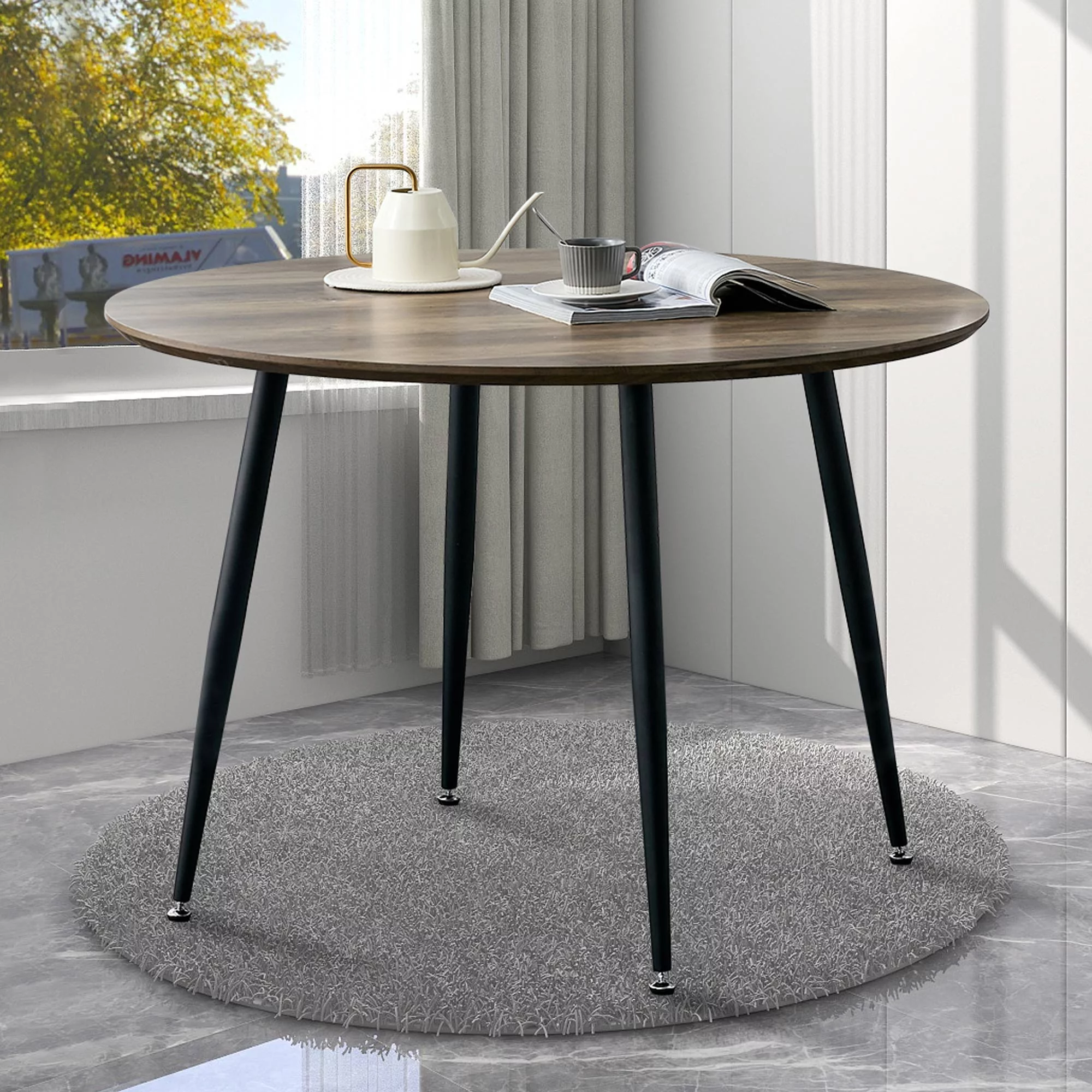 Diameter 44.8 inch MDF Modern simplicity roundI Imitation wood grain dining table.Applicable 6-8 persons to dining room and meeting room.