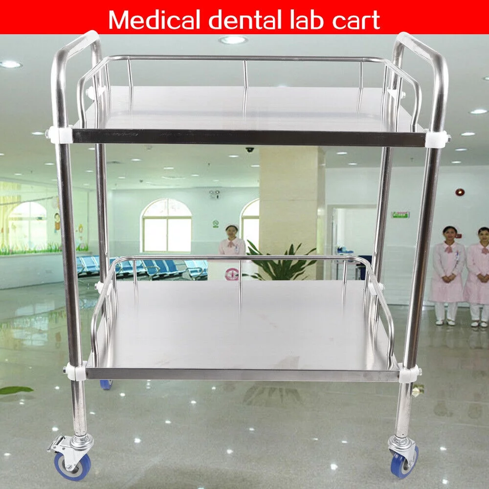 Mkyiongou 2 Tiers Stainless Steel Cart Trolley Medical Lab Mobile Rolling Serving Trolley