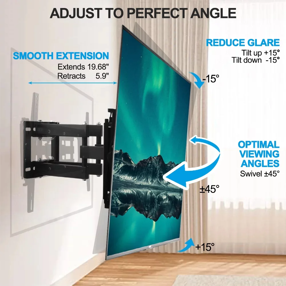 Full Motion TV Wall Mount Bracket 32 to 65 70 inch TV Stand with Articulating Swivel Tilt Extension