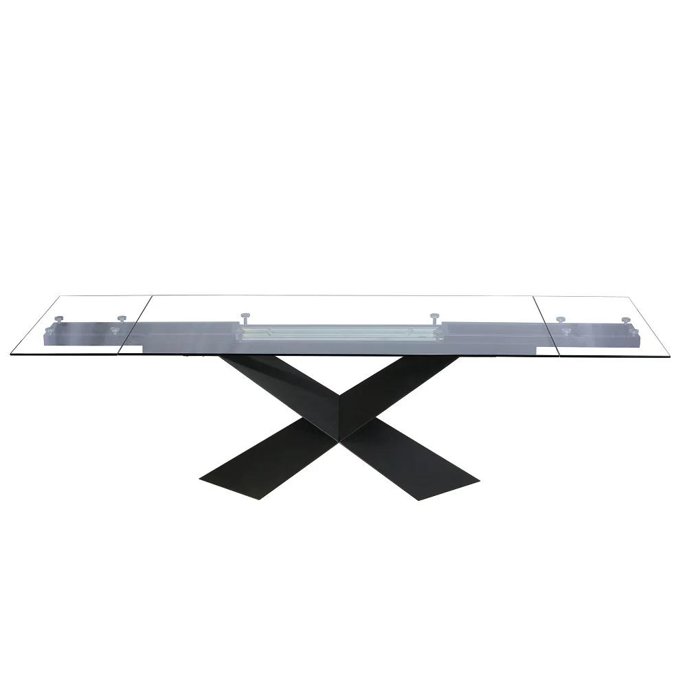 Davee Transparent Glass Top with Metal Leg Extendable Dining Table