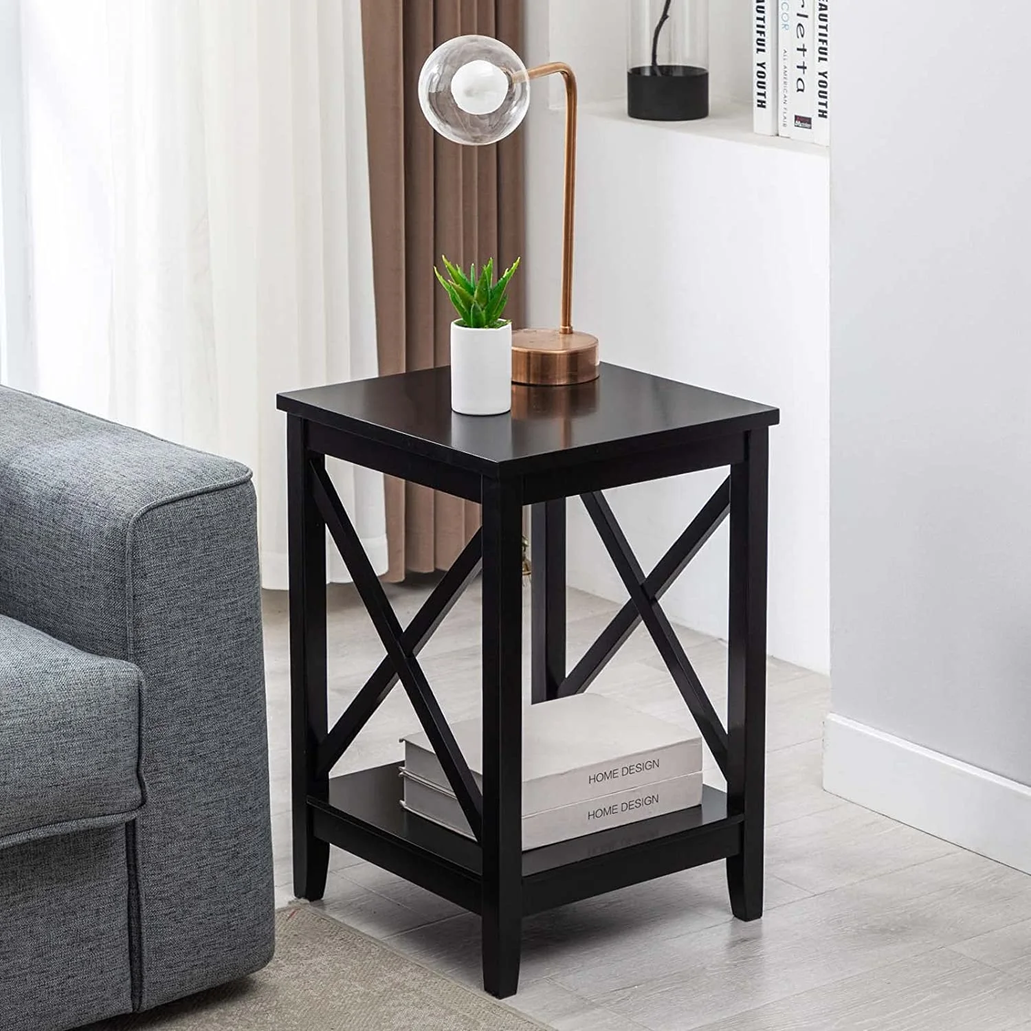 Duhome Wood End Table with Storage, 2-Tier Small Side Table Rectangle Nightstand Bedside Table for Living Room Bedroom, Black