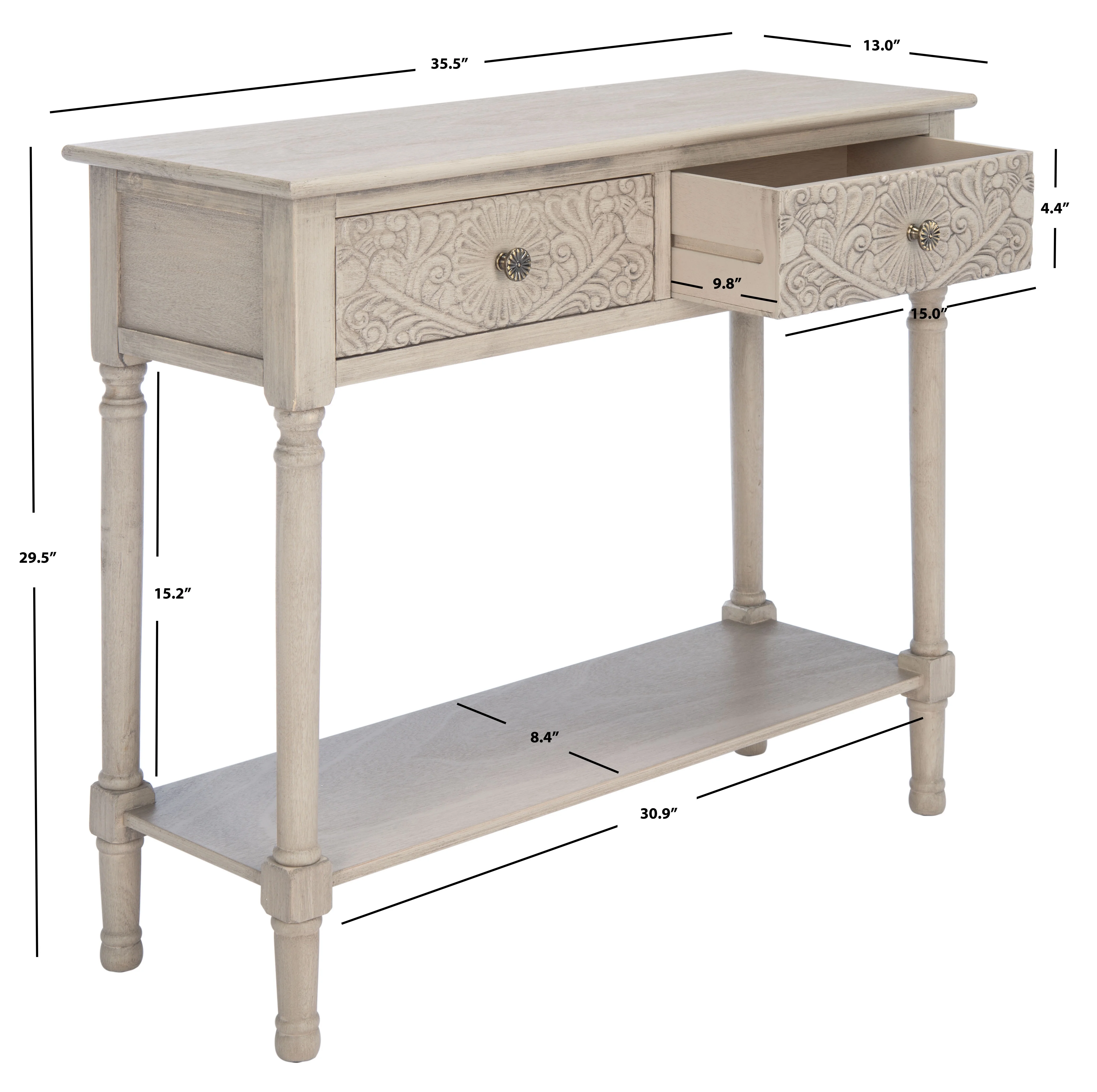 SAFAVIEH Josie French 2-Drawer Taupe Wood Rectangle Console Table (35.5 in. W x 13 in. D x 29.5 in. H)