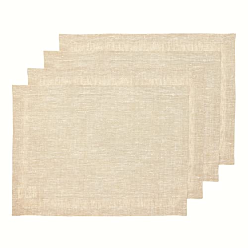 Solino Home Linen Cloth Placemats Set of 4-100% Pure Linen Champagne Beige Placemats 14 x 19 Inch for Fall, Autumn, Thanksgiving, Christmas, Holiday - Athena