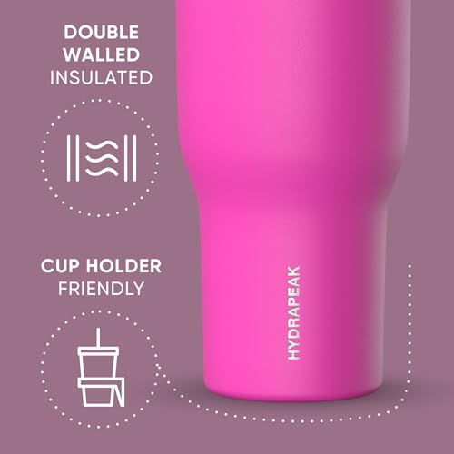 Hydrapeak Nomad 24 oz Tumbler with Handle and Straw Lid, Leakproof, Double Insulated, 24oz Cup Stainless Steel (Blush)
