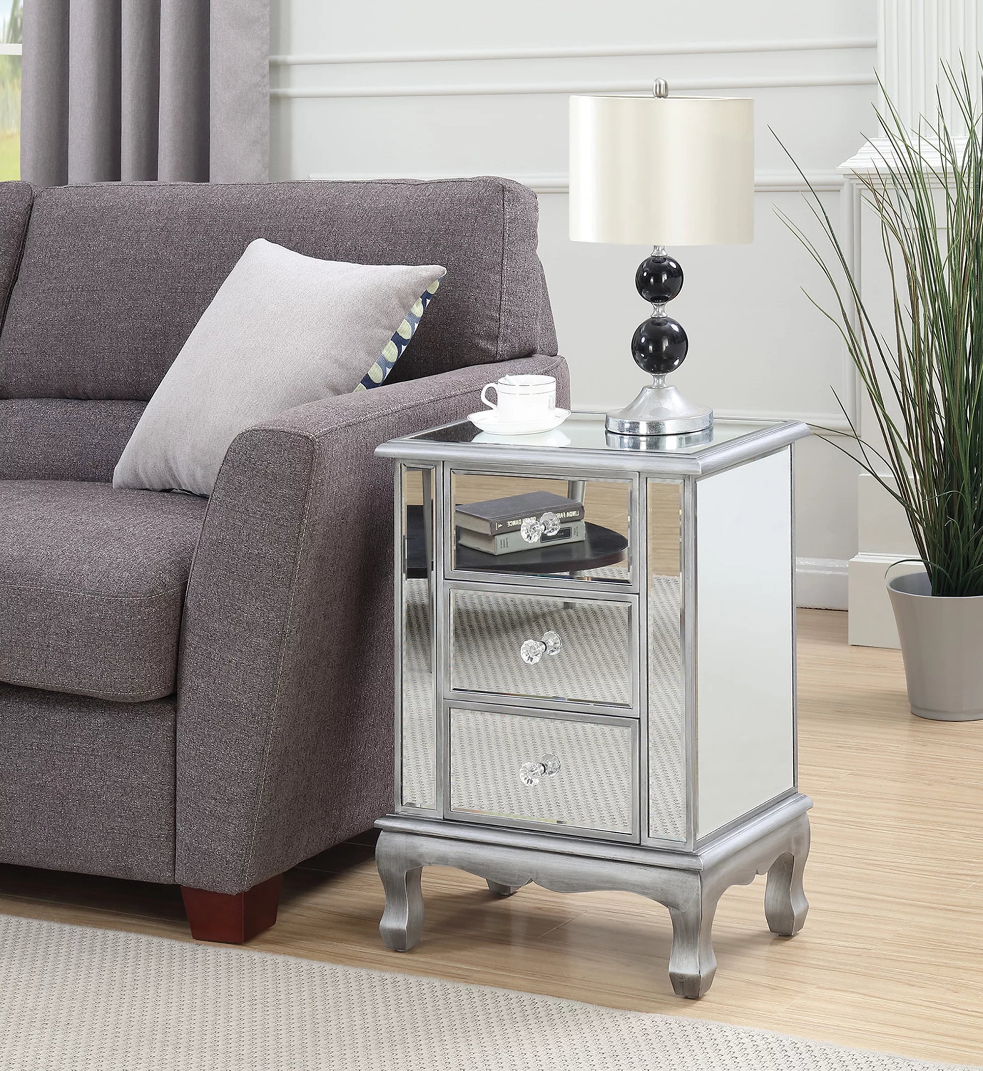 Convenience Concepts Gold Coast Vineyard 3-Drawer Mirrored End Table
