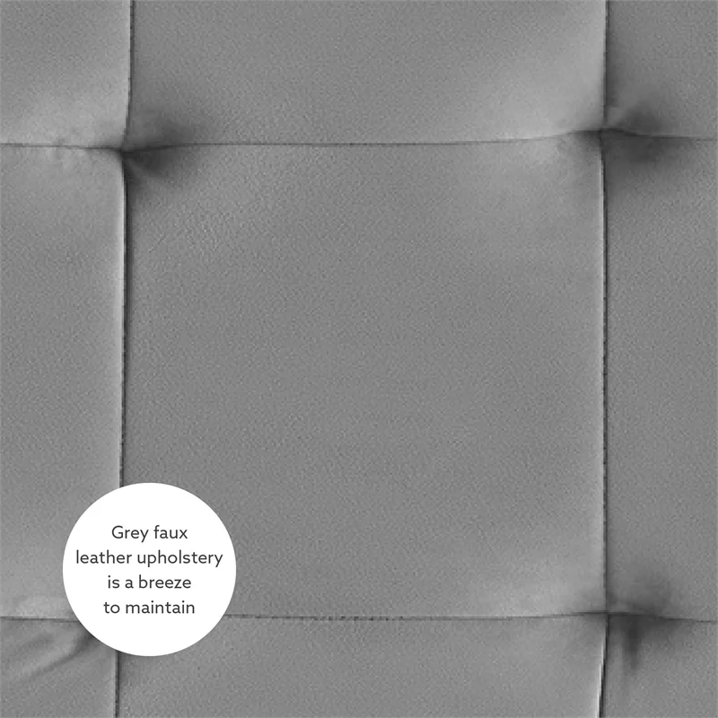 Linon Odin Round Faux Leather Swivel Ottoman in Gray