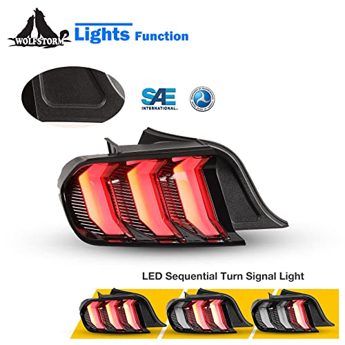 WOLFSTORM LED Tail Light Fit for 2015 2016 2017 2018 2019 2020 2021 2022 2023 Ford Mustang Replacement Tail Lamps Turn Signal Light Rear Lamps Running Light Black Housing,Clear Lens