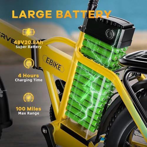 1000W Folding Electric Bike, 48V Large Removable Battery E Bike, 30+MPH, 80 Miles Max Range, 20