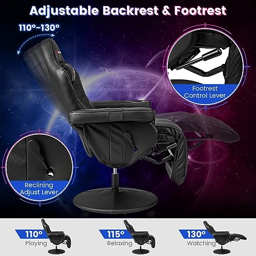 Goplus Massage Gaming Chair, Racing Style Gaming Recliner w/Adjustable Backrest and Footrest, Ergonomic High Back PU Leather Computer Office Chair Swivel Game Chair w/Cup Holder and Side Pouch