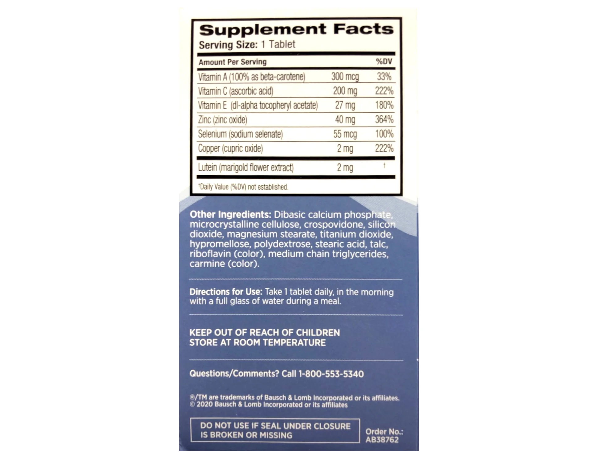 Bausch + Lomb Ocuvite Vitamin & Mineral Supplement Tablets with Lutein, 120 Count Bottle (Pack of 2)