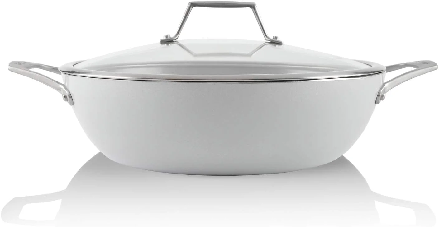 5 Qt / 12In Ceramic Nonstick All Purpose Chef Pan With Cover, (PTFE And PFOA Ceramic Exterior & Interior), Oven & Dishwasher Safe, Made In Korea, Grey/Silver (5 Qt Chef Pan)
