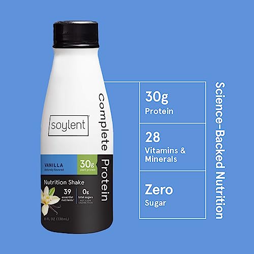 Soylent Complete Protein Shake, Chocolate, 30g Protein, Vegan, Dairy Free and 0g Sugar, Ready to Drink Protein Drinks, 11oz (12 Pack)