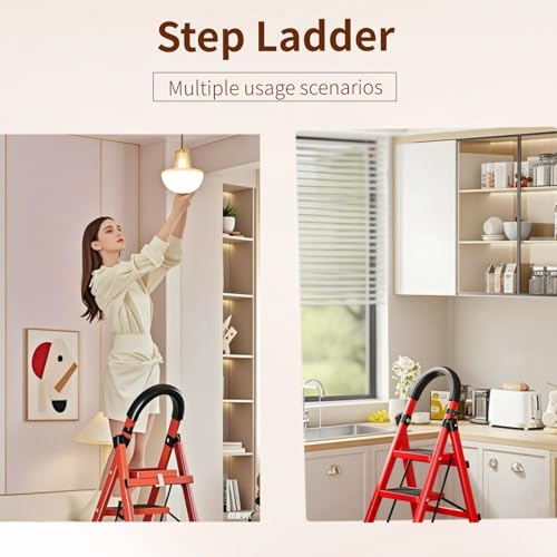 5 Step Folding Ladder, Portable and Compact, Anti-Slip Multi-Use Household Step Ladder for Home, Kitchen, Office, and Garage – Easy Storage, Sturdy, Durable