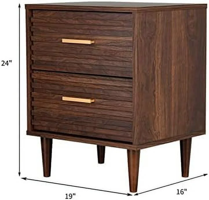 Night Stand Mid-Century Modern Bedside Table with 2  Drawers and Solid Wood Legs  Vintage Nightstand Wood Side Table Sofa End Table Accent Table Dresser for Bedroom  Livingroom