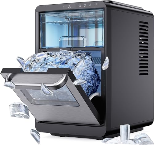 Silonn Crescent Ice Maker Countertop, Slow Melting & Crystal-Clear Ice, Self-Cleaning Ice Machine with Adjustable Ice Thickness & Timer Function, 16 Pcs in 15 Mins, 2000 Pcs per Day