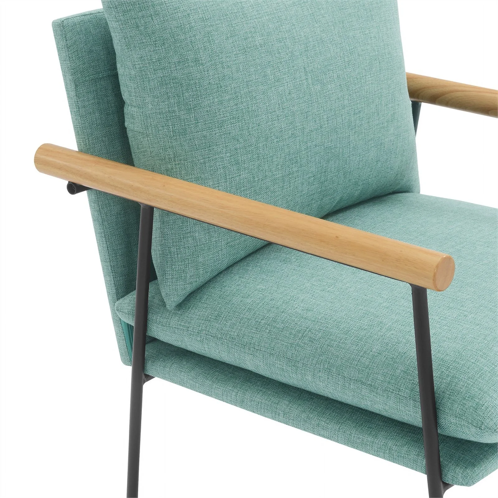 Dutton Armchair in Sage Green Fabric with Natural Arms and Black Sled Base