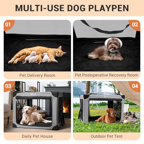 MIU COLOR Portable Dog Playpen 32 Inch, Foldable Play Pen for Indoor Dogs Cats, Dog Kennel Tent for Rabbit or Small Animals, Breathable with Window, Soft mat, Heavy-Duty Oxford, Steel Frame