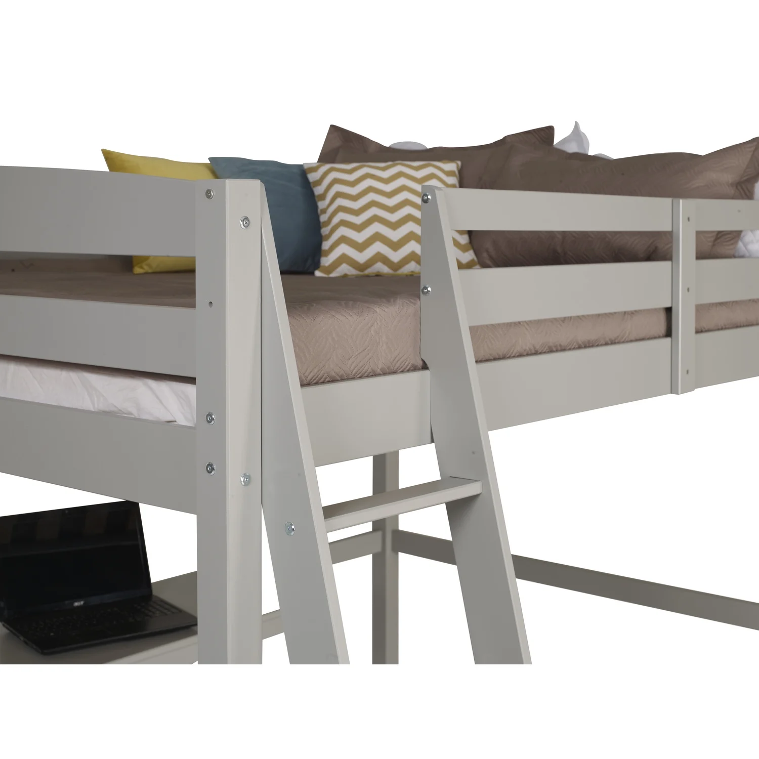 Camaflexi Tribeca Solid Wood High Loft Bed Frame Full in Gray