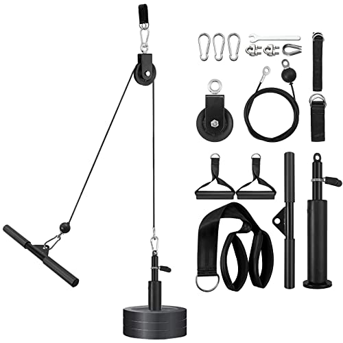VINTEAM Pulley System, Pulley Cable Machine DIY Workout Accessories with Tricep Rope, LAT Pull Down Bar, Gym Cable for Triceps Extensions, Biceps Curl, Forearm