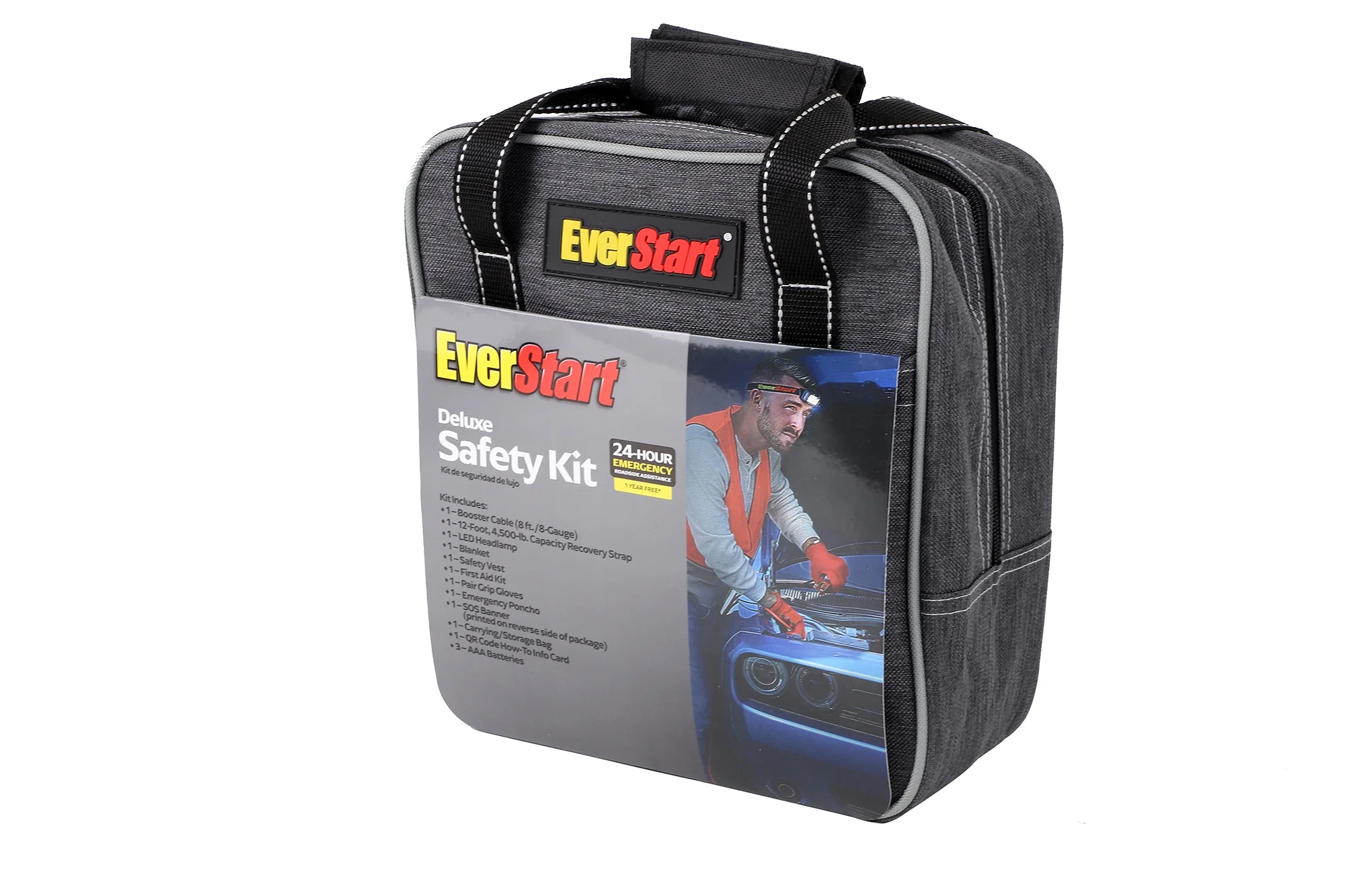 EverStart Deluxe Kit with Booster Cables. Assembled Product Dimensions: 12in x 14in x 5in