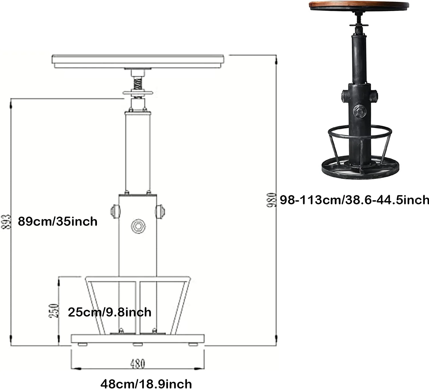 sell well Industrial Bar Table Swivel Round Wooden Top Height Adjustable 38.6-44.4inch Vintage Kitchen Dining Chair Coffee Table Hydrant Design Bistro Table