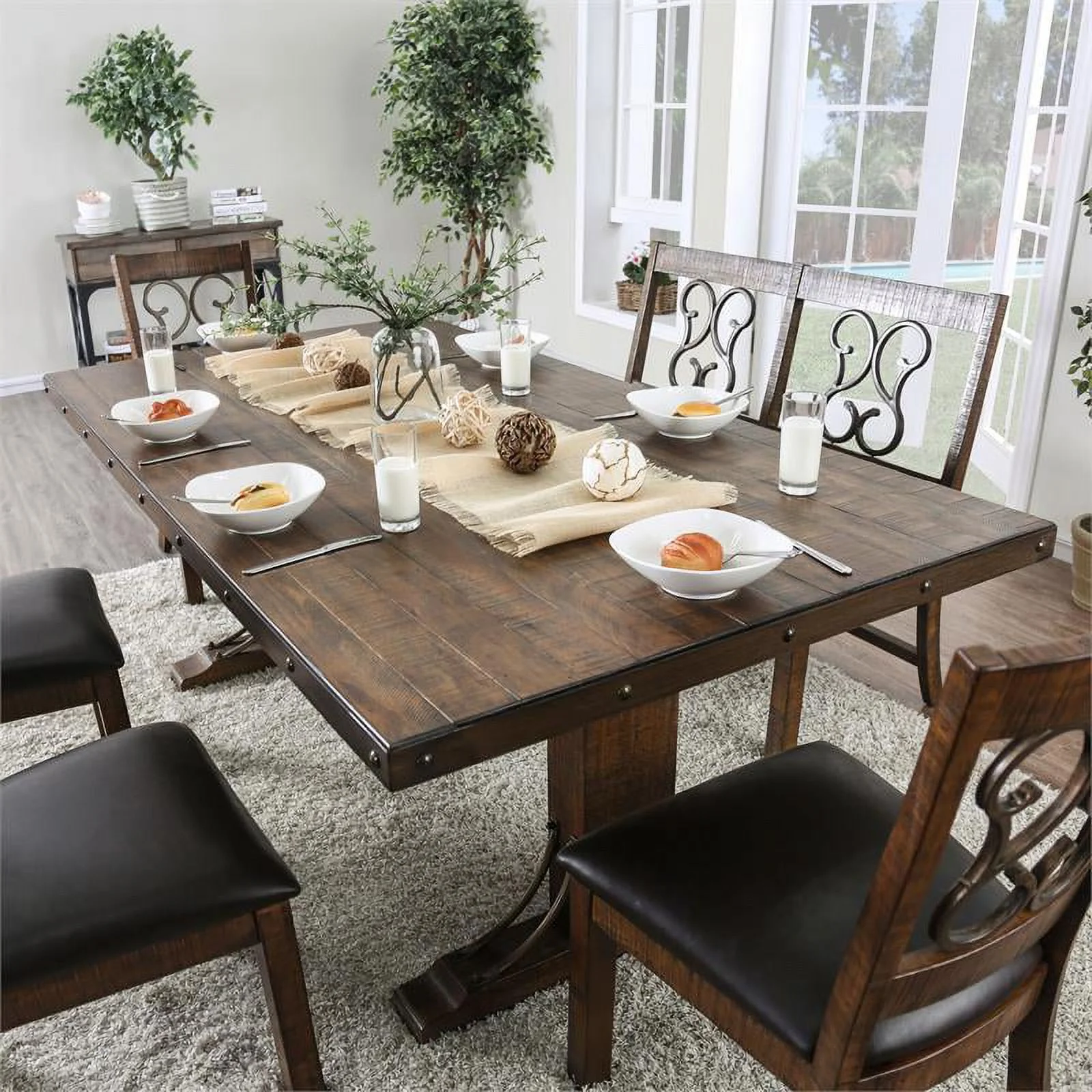 Furniture of America Arlyne Solid Wood Rectangle Dining Table in Rustic Walnut