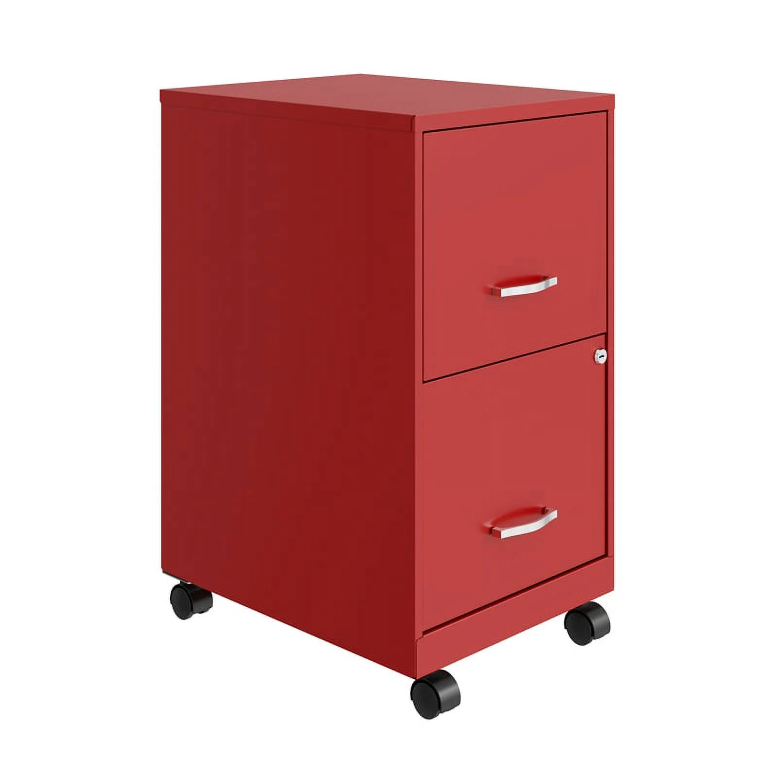 Pemberly Row 18in 2 Drawer Metal Mobile Smart Vertical File Cabinet Red