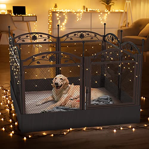 BingoPaw Dog Whelping Box Fence: Pet Indoor Metal Playpen Crate with Waterproof whelping pad - Heavy Duty Puppy Outdoor Exercise Play Pen with Door Portable Doggy Fencing Kennel for Camping Yard