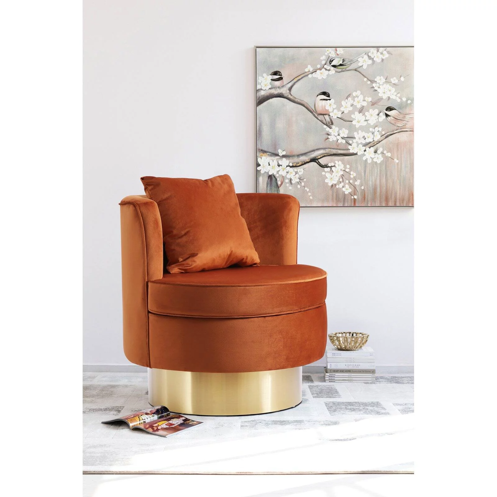 Meridian Furniture Kendra Cognac Velvet Swivel Accent Chair