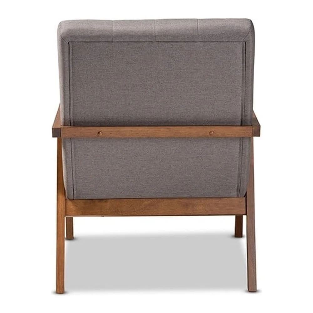 Baxton Studio Naeva Mid-Century Modern Grey Fabric Upholstered Walnut Finished Wood Armchair