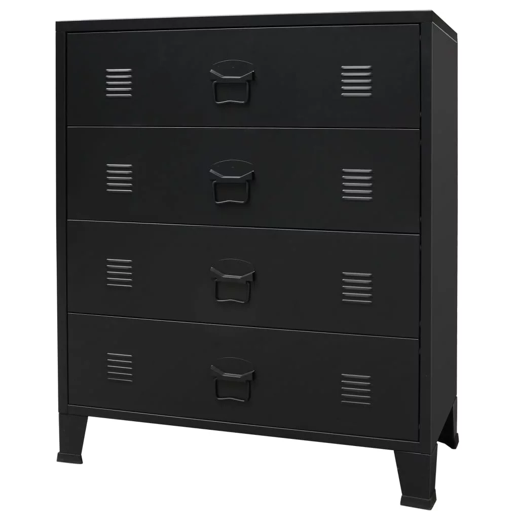 Anself Industrial Style 4 Drawer Dresser Storage Chest with Handles Metal End Side Cabinet Bedroom Living Room Entryway Hallway Furniture Decor 30.7 x 15.7 x 36.6 Inches (W x D x H) Black