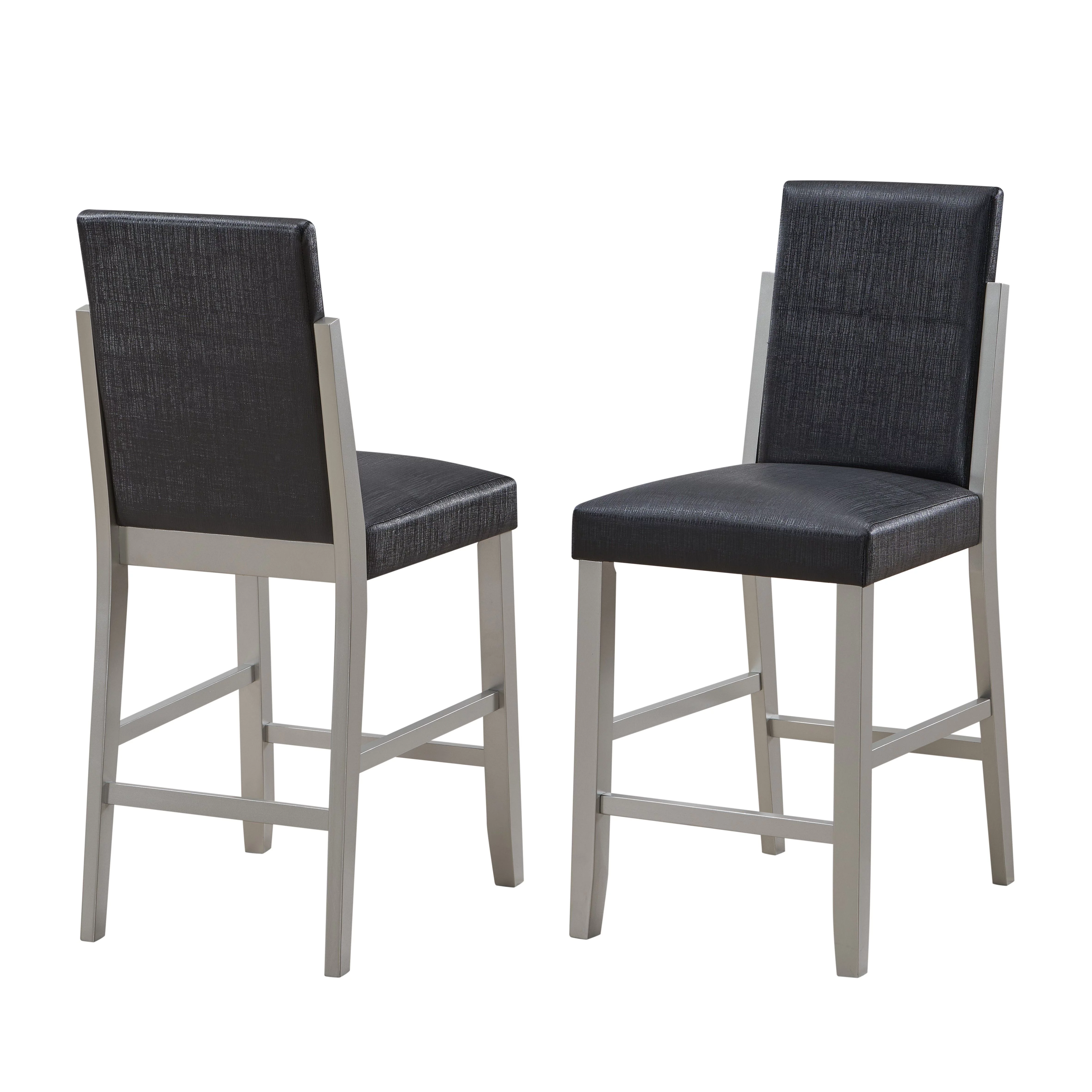Luder Counter Height Bar Stools, Black Vinyl & Champagne Wood (Set of 2)