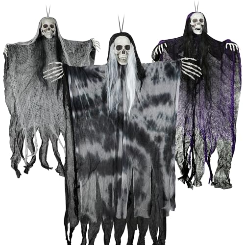 Halloween Decorations Outdoor/Indoor - 3 Pack Hanging Skeleton Ghosts Decorations for Tree, Yard, Window, Garden