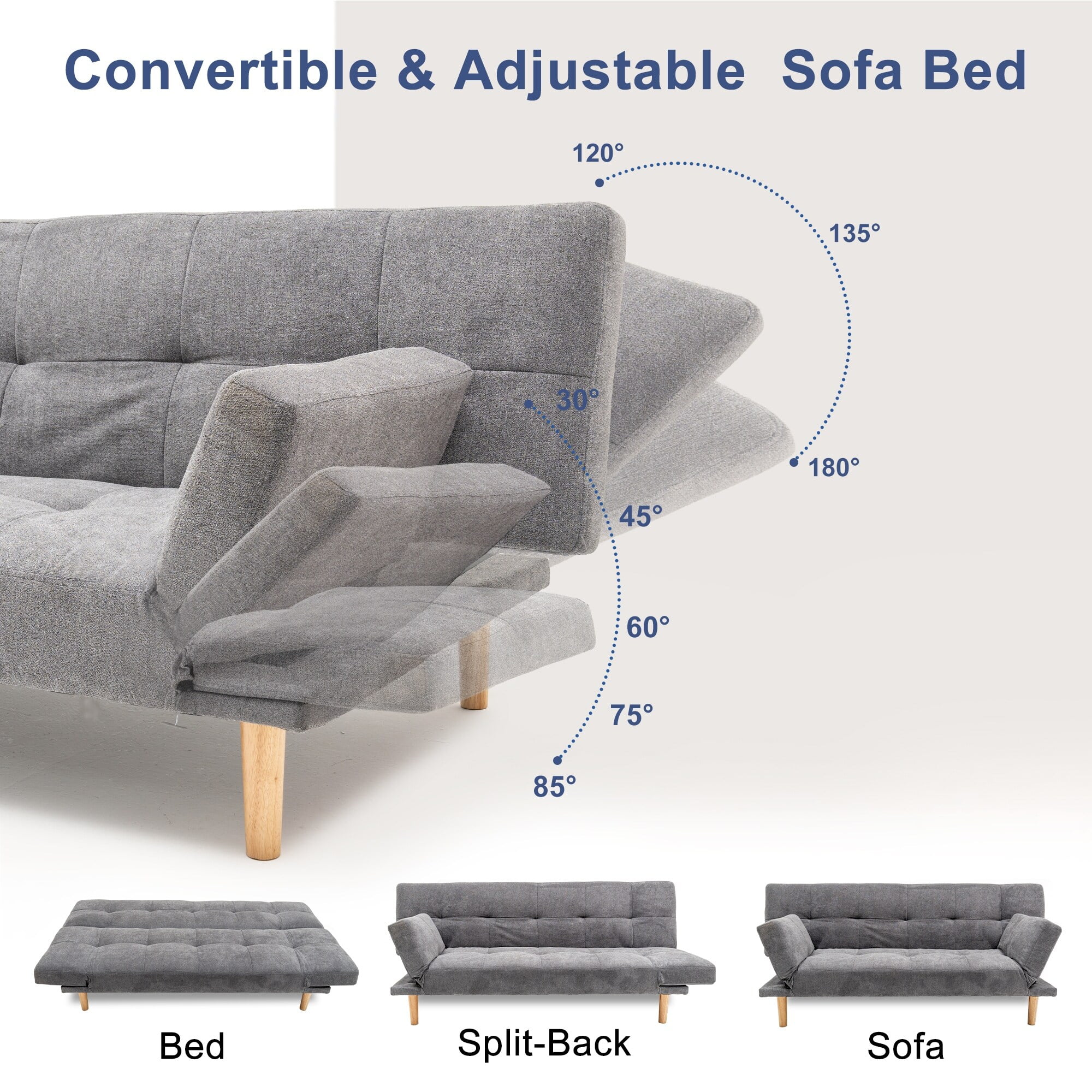 Modern Sofa Bed Linen Tufted Back Convertible Futon Sleeper