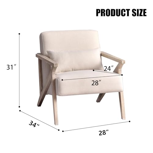 INZOY Mid Century Modern Chair with Wood Frame, Upholstered Armchair with Waist Cushion, Accent Chair for Living Room Bedroom Apartment, Easy Assembly, Blue
