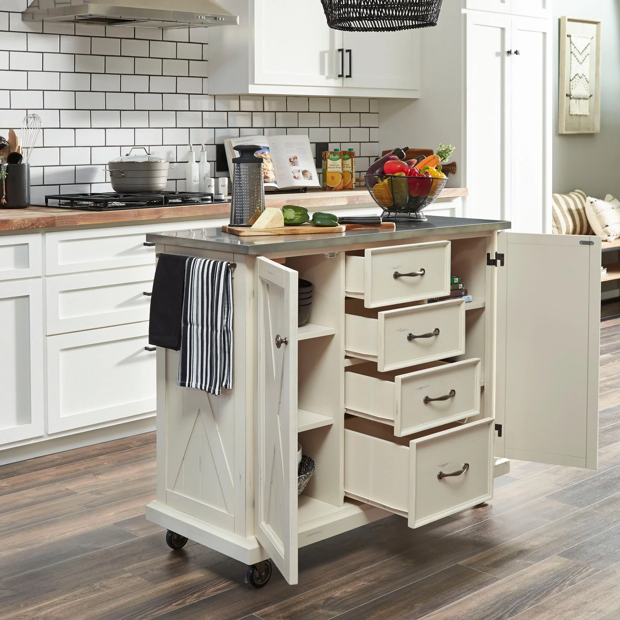 Homestyles Seaside Lodge White Wood Kitchen Cart