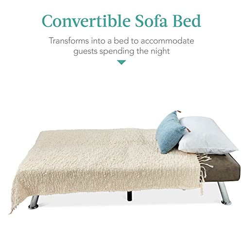 Best Choice Products Faux Leather Upholstered Modern Convertible Futon, Adjustable Folding Sofa Bed, Guest Bed w/Removable Armrests - Blue